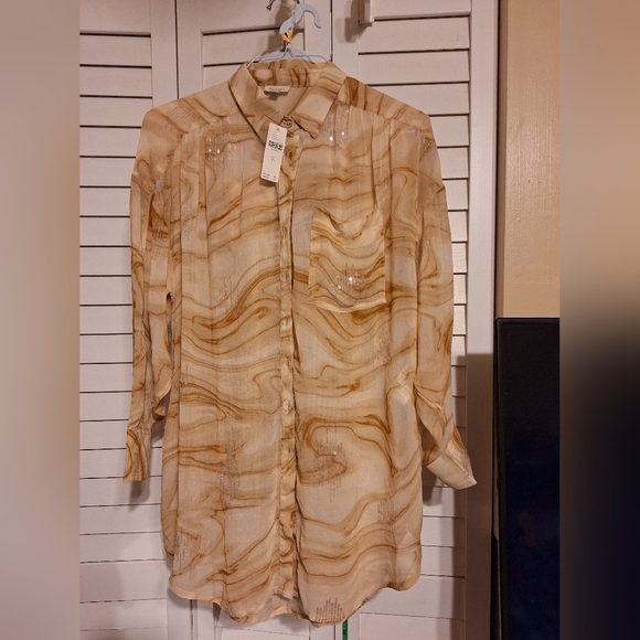 Pilcro Longsleeve sheer top with sequins Sz XS OVERSIZED NWT - Picture 1 of 5